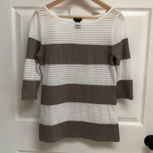 Ann Taylor Tan and White Striped Shirt